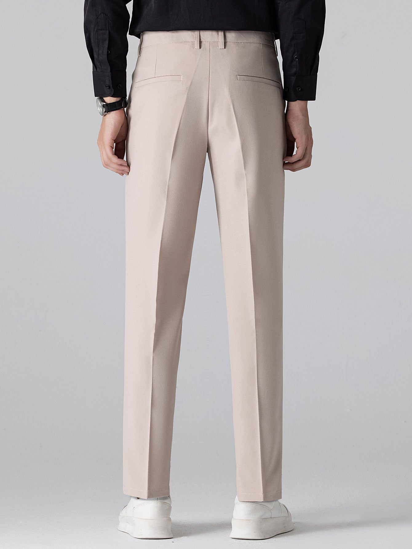 Short Sleeve Linen Look Stand Collar Shirt & Slim Fit Tapered Trousers