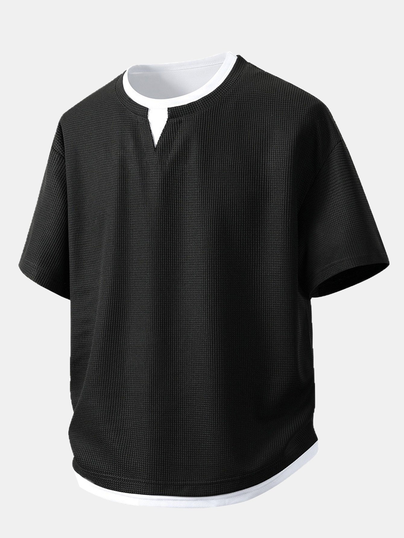 Relax Fit 2 In 1 Notched Collar Waffle T-Shirt & Waffle 7″ Shorts