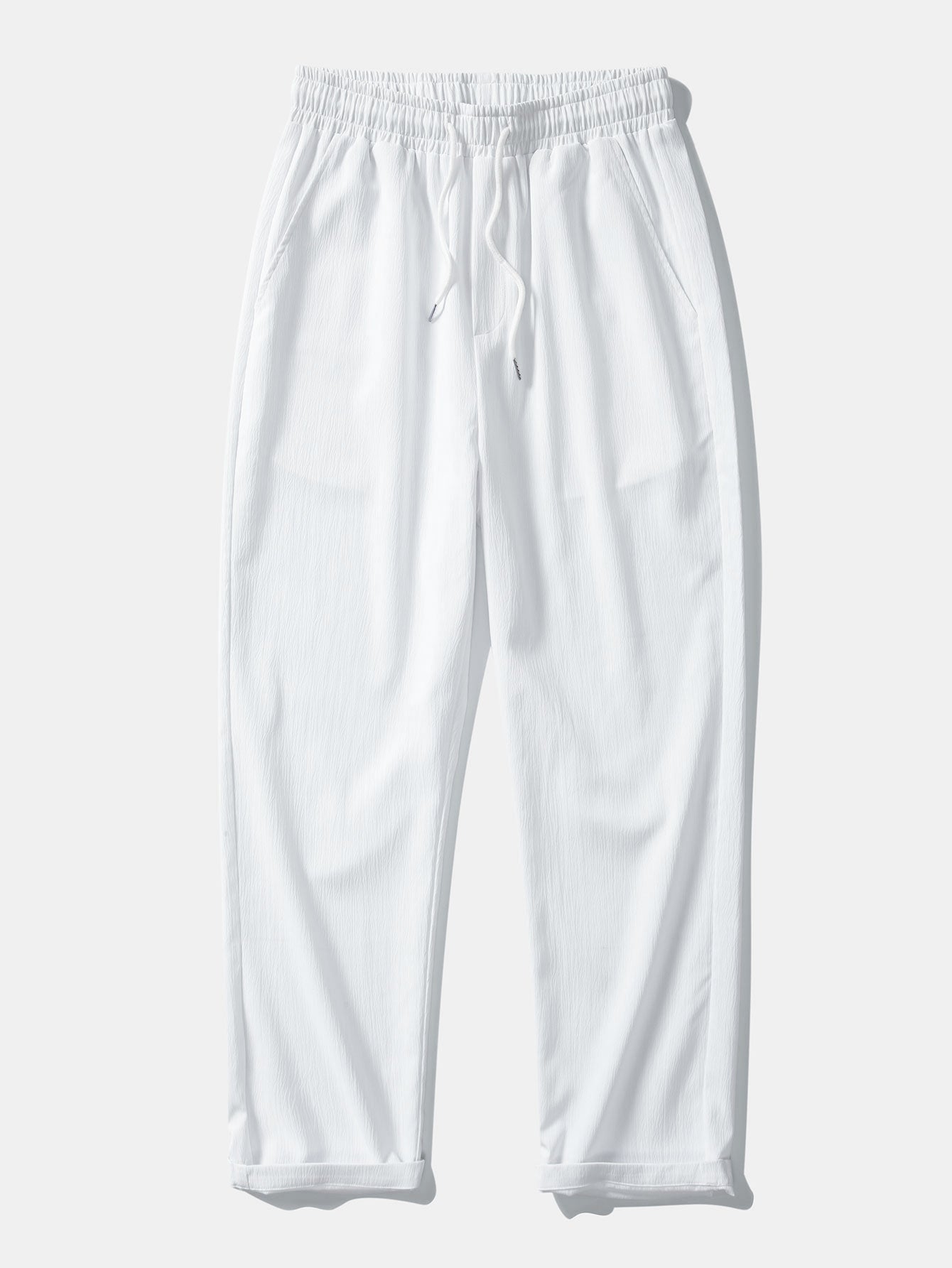 Short Sleeve Linen Look Button Up Shirt & Crinkle Textured Straight Leg Pants