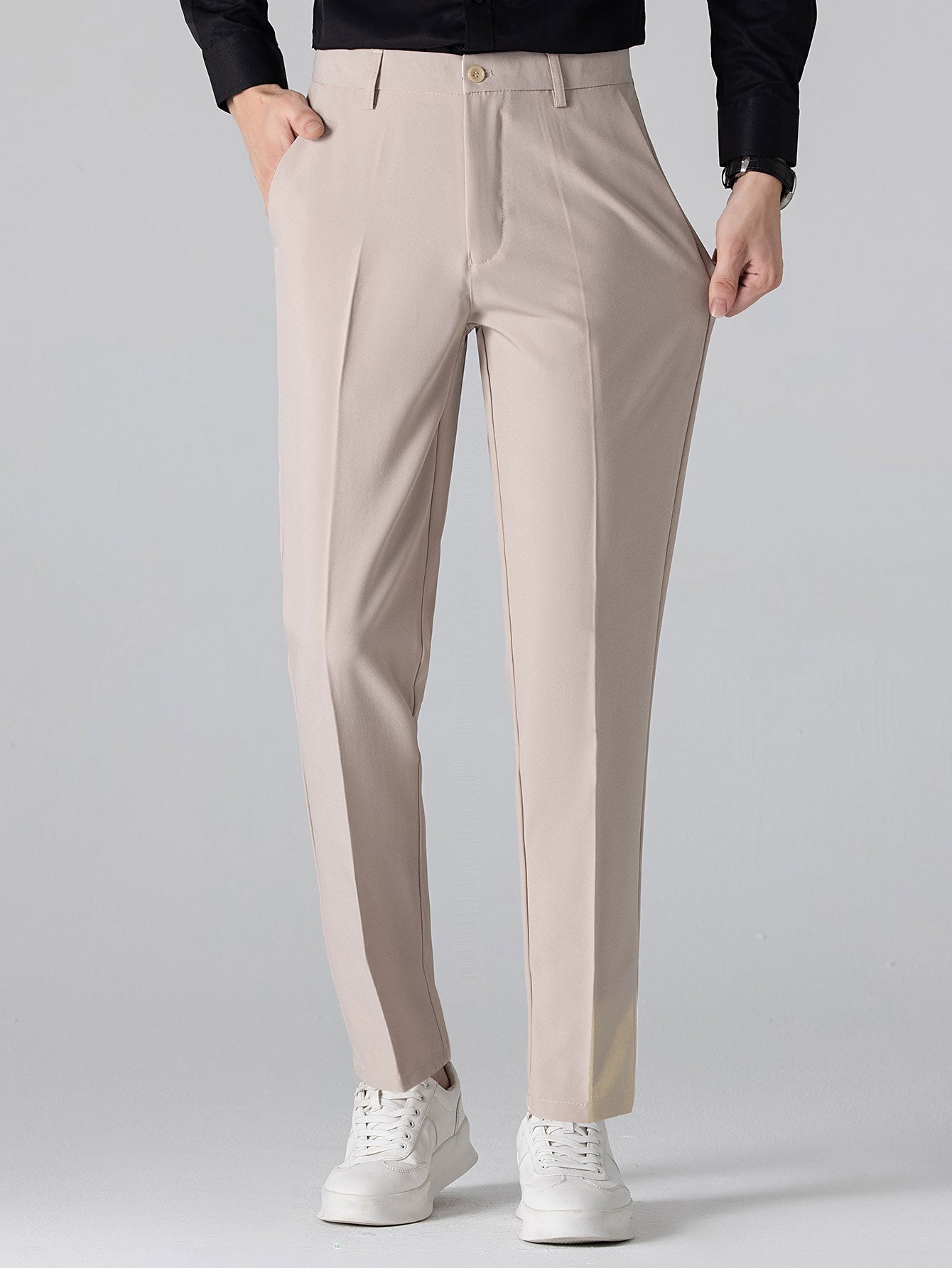 Stripe Waffle Johnny Collar Polo & Slim Fit Tapered Trousers
