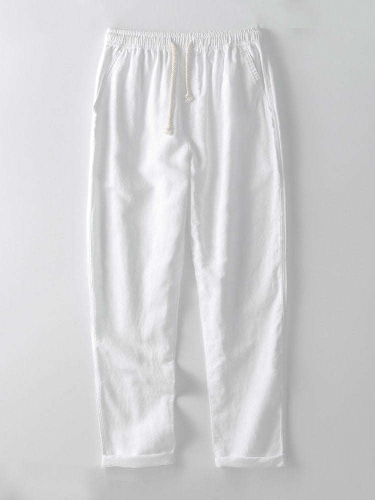 Plaid Jacquard Button Up Shirt & Straight Leg Linen Pants