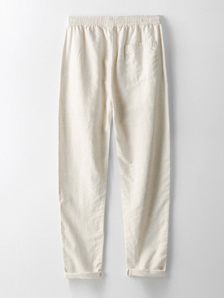 Plaid Jacquard Button Up Shirt & Straight Leg Linen Pants